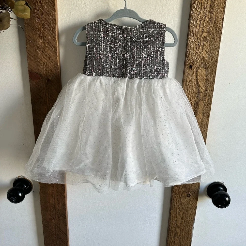 Blueberi Boulevard 2T Girl Formal Dress Tweed Tulle Lined Sleeveless Blingy Tutu